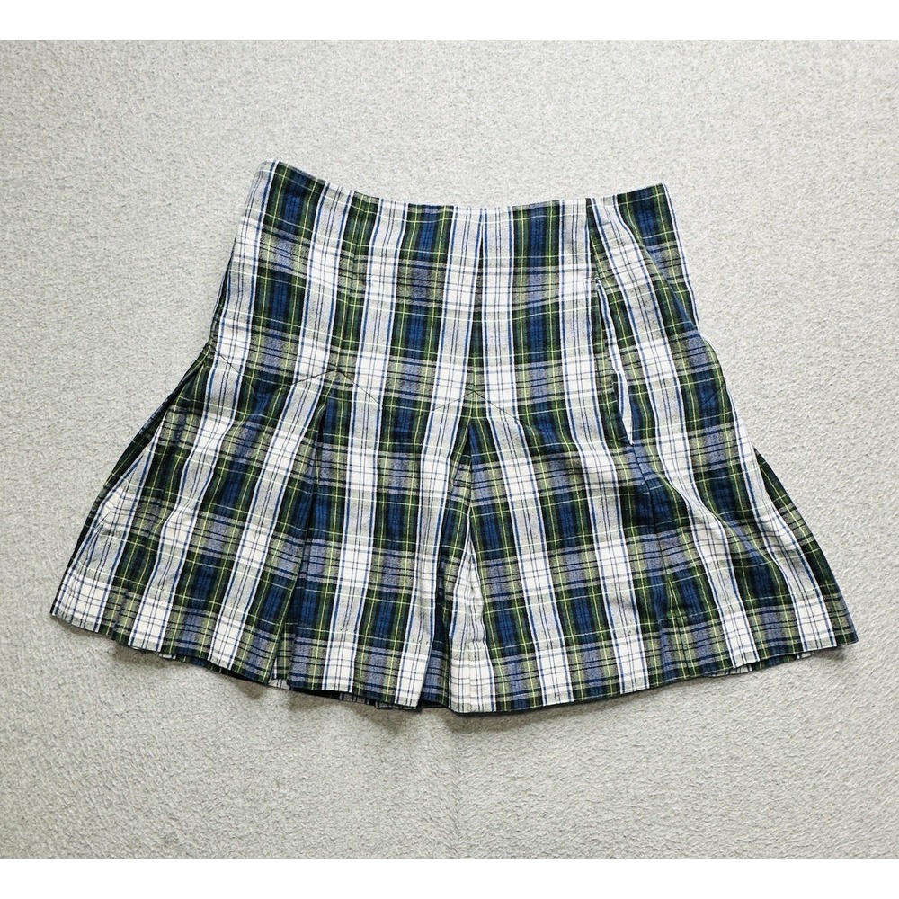 VINTAGE Mills Skirt Girls 12 Blue Green Plaid School Uniform Preppy Kids Youth